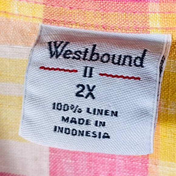 Westbound Sz 2X XXL 18 20 Shirt Top Blouse Plaid LINEN Pink Orange Button Down - Picture 2 of 2